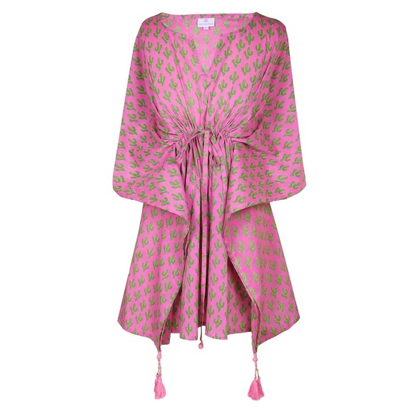 PAX PHILOMENA Dresses & Skirts - PAX PHILOMENA PINK PRICKLY PAX CACTUS SHORT KAFTAN - One Size
